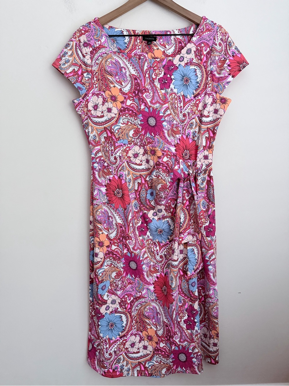 Talbots Island Paisley Tie Detail Jersey Sheath Dress M NWT